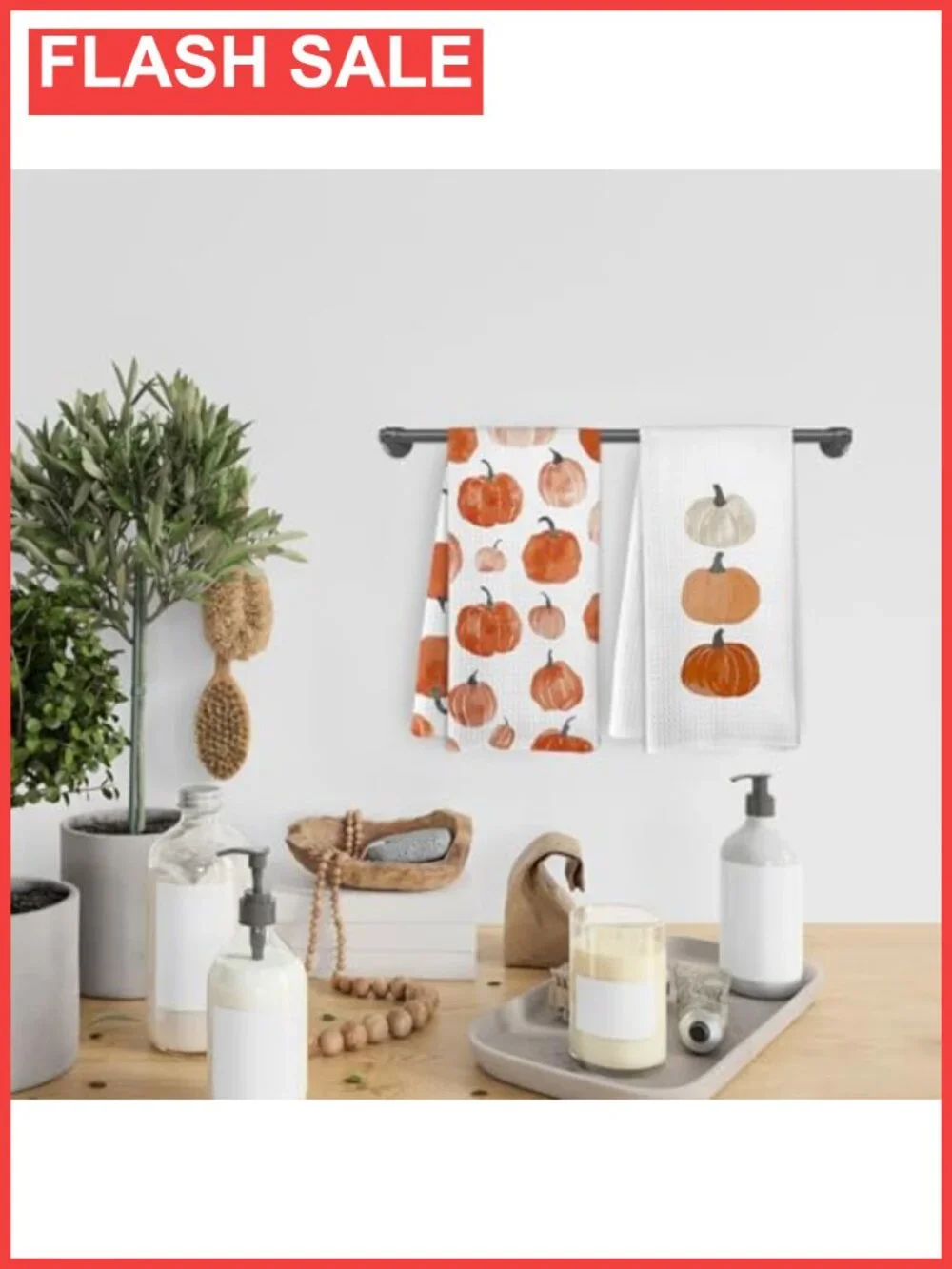 Fall Pumpkin Kitchen Dish Towels Set of 2 Superfine Fiber 16x24 Farmhouse